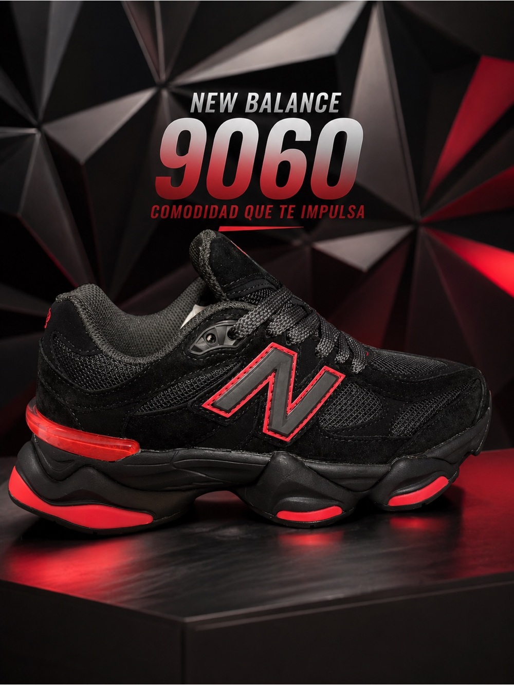 New Balance 9060 Black with Red Accent Sneakers